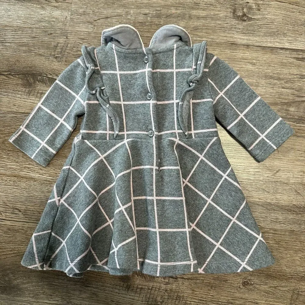 Janie and Jack Girls 6-12 Months Windowpane Jacquard Dress Long Sleeve Grey